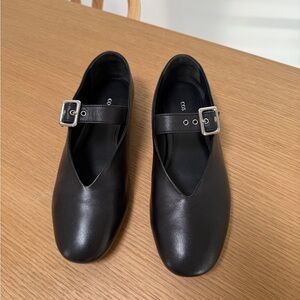 COS Black Leather Flats with Buckle Strap mary janes